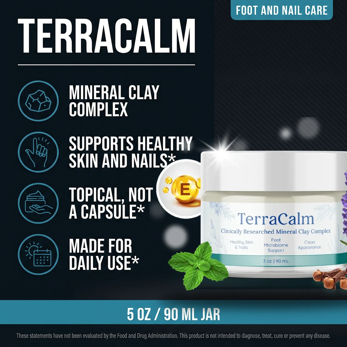 TerraCalm foot and nail care mineral clay complex, topical and made for daily use
