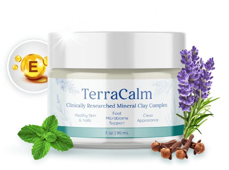 TerraCalm mineral clay jar with lavender, mint, cloves and a vitamin E capsule